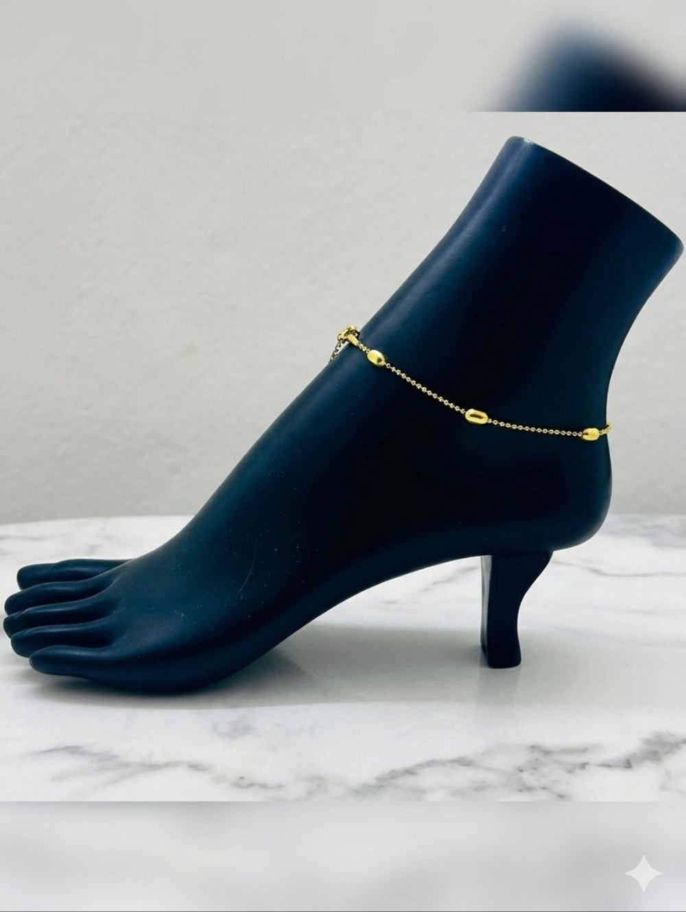 Stainless Steel Gold Plated Oval Beaded Anklet - Picture 3 of 13